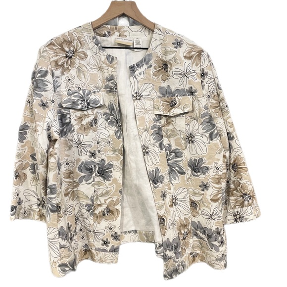 Alfred Dunner Floral Blazer in Beige and Gray - Picture 1 of 7